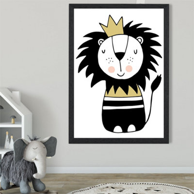 Artze Wall Art Cute Lion Scandi Animal Framed Print Size: A2 With Black Frame from B&Q