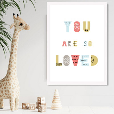 Artze Wall Art Cute You Are So Loved Blue Scandi Quote Framed Print Size: A2 With White Frame from B&Q