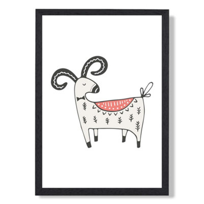 Artze Wall Art Cute Mountain Goat Scandi Animal Art Print With Black Frame Size: A4 from B&Q