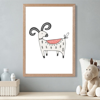 Artze Wall Art Cute Mountain Goat Scandi Animal Framed Print Size: A3 With Oak Frame from B&Q