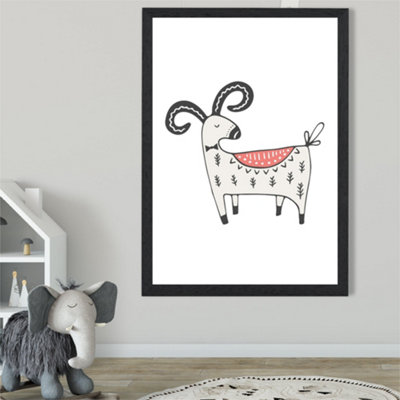 Artze Wall Art Cute Mountain Goat Scandi Animal Framed Print Size: A2 With Black Frame from B&Q