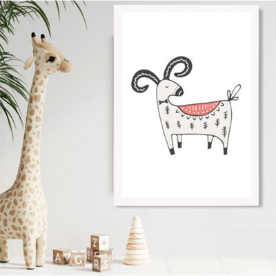 Artze Wall Art Cute Mountain Goat Scandi Animal Framed Print Size: A2 With White Frame from B&Q