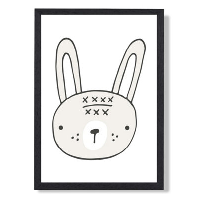 Artze Wall Art Cute Beige Rabbit Scandi Animal Art Print With Black Frame Size: A4 from B&Q