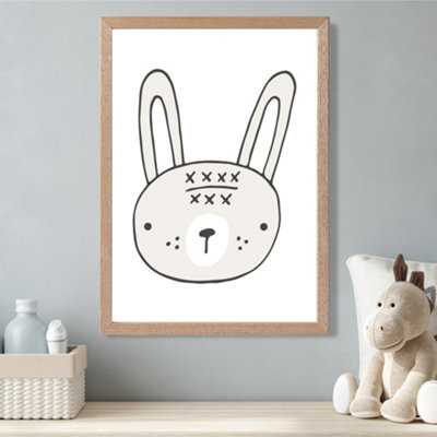 Artze Wall Art Cute Beige Rabbit Scandi Animal Framed Print Size: A3 With Oak Frame from B&Q