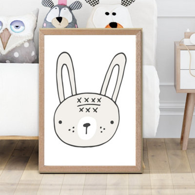 Artze Wall Art Cute Beige Rabbit Scandi Animal Framed Print Size: A2 With Oak Frame from B&Q