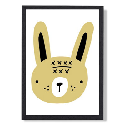 Artze Wall Art Cute Yellow Rabbit Scandi Animal Art Print With Black Frame Size: A4 from B&Q