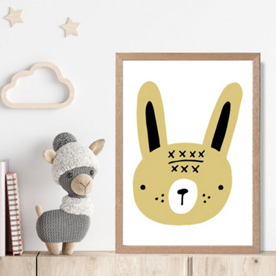 Artze Wall Art Cute Yellow Rabbit Scandi Animal Framed Print Size: A4 With Oak Frame from B&Q