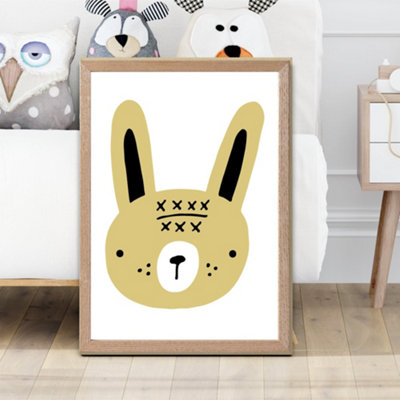 Artze Wall Art Cute Yellow Rabbit Scandi Animal Framed Print Size: A2 With Oak Frame from B&Q