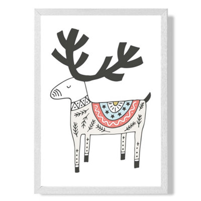Artze Wall Art Cute Beige Reindeer Scandi Animal Art Print With White Frame Size: A4 from B&Q