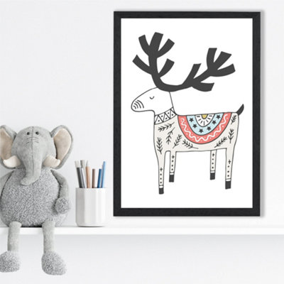 Artze Wall Art Cute Beige Reindeer Scandi Animal Framed Print Size: A3 With Black Frame from B&Q