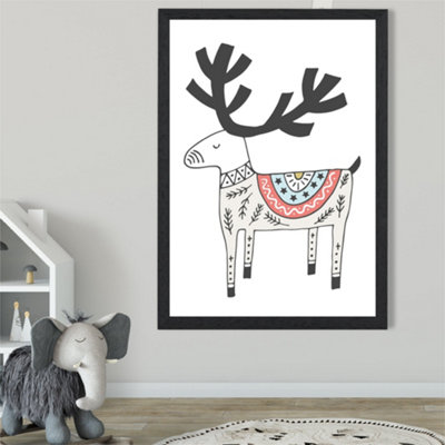 Artze Wall Art Cute Beige Reindeer Scandi Animal Framed Print Size: A2 With Black Frame from B&Q