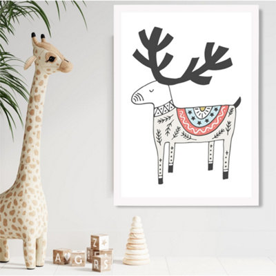Artze Wall Art Cute Beige Reindeer Scandi Animal Framed Print Size: A2 With White Frame from B&Q