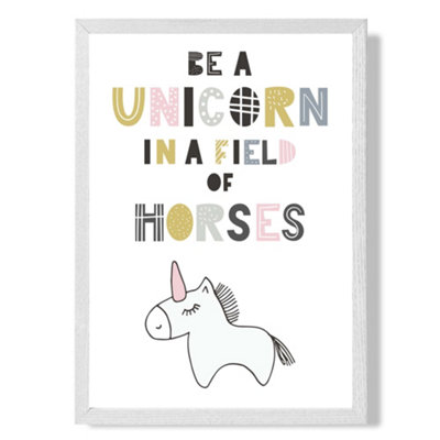 Artze Wall Art Cute Be A Unicorn Scandi Animal Art Print With White Frame Size: A4 from B&Q