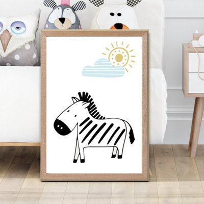 Artze Wall Art Cute Zebra Scandi Animal Framed Print Size: A2 With Oak Frame from B&Q