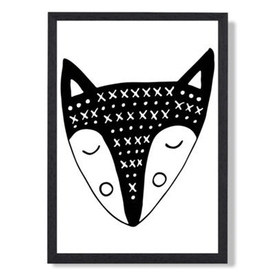 Artze Wall Art Cute Black Fox Scandi Animal Art Print With Black Frame Size: A4 from B&Q