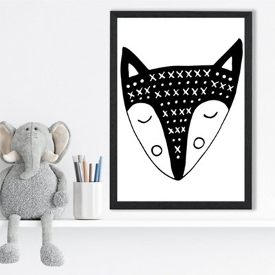 Artze Wall Art Cute Black Fox Scandi Animal Framed Print Size: A3 With Black Frame from B&Q