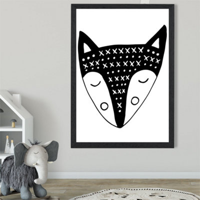 Artze Wall Art Cute Black Fox Scandi Animal Framed Print Size: A2 With Black Frame from B&Q