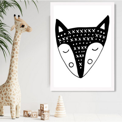 Artze Wall Art Cute Black Fox Scandi Animal Framed Print Size: A2 With White Frame from B&Q