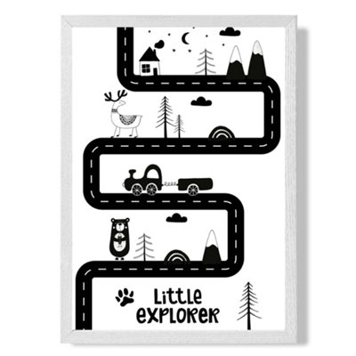 Artze Wall Art Cute Little Explorer Map Scandi  Art Print With White Frame Size: A4 from B&Q