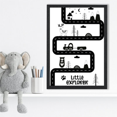 Artze Wall Art Cute Little Explorer Map Scandi  Framed Print Size: A3 With Black Frame from B&Q