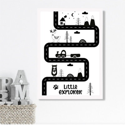 Artze Wall Art Cute Little Explorer Map Scandi  Framed Print Size: A3 With White Frame from B&Q