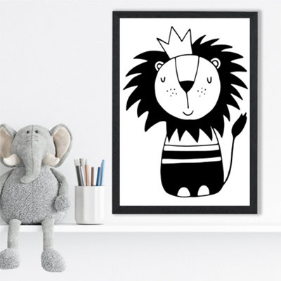 Artze Wall Art Cute Black Lion Scandi Animal Framed Print Size: A3 With Black Frame from B&Q