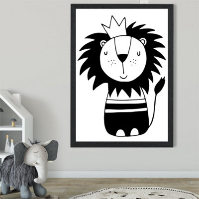 Artze Wall Art Cute Black Lion Scandi Animal Framed Print Size: A2 With Black Frame from B&Q