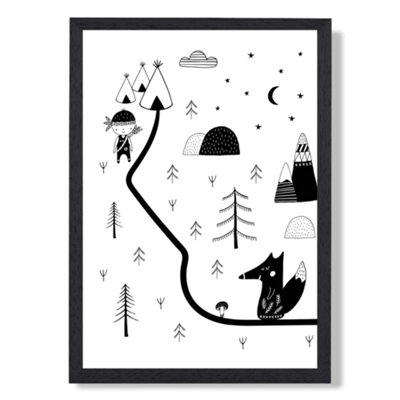 Artze Wall Art Cute Scandi Map  Art Print With Black Frame Size: A4 from B&Q