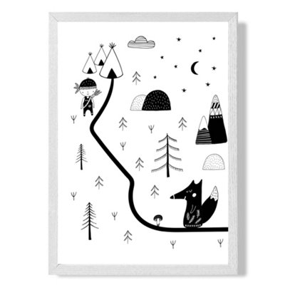 Artze Wall Art Cute Scandi Map  Art Print With White Frame Size: A4 from B&Q