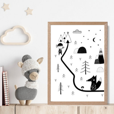 Artze Wall Art Cute Scandi Map  Framed Print Size: A4 With Oak Frame from B&Q