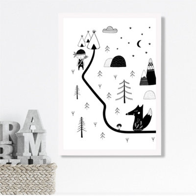 Artze Wall Art Cute Scandi Map  Framed Print Size: A3 With White Frame from B&Q