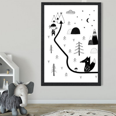 Artze Wall Art Cute Scandi Map  Framed Print Size: A2 With Black Frame from B&Q