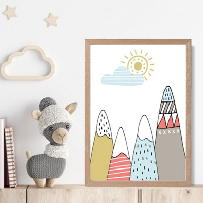 Artze Wall Art Cute Scandi Mountains  Framed Print Size: A4 With Oak Frame from B&Q