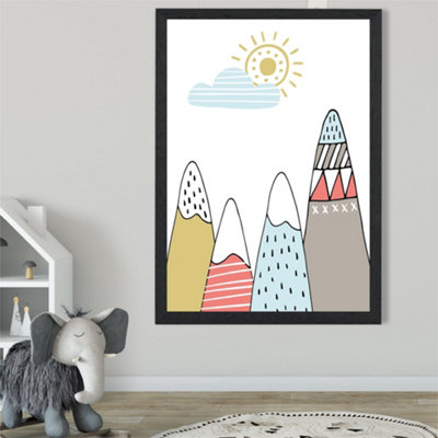 Artze Wall Art Cute Scandi Mountains  Framed Print Size: A2 With Black Frame from B&Q