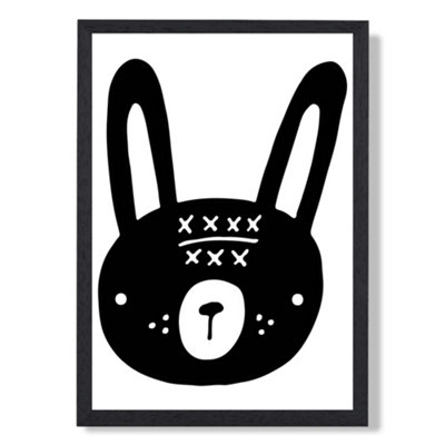 Artze Wall Art Cute Black Rabbit Scandi Animal Art Print With Black Frame Size: A4 from B&Q
