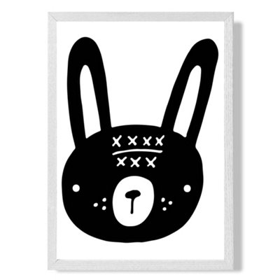 Artze Wall Art Cute Black Rabbit Scandi Animal Art Print With White Frame Size: A4 from B&Q
