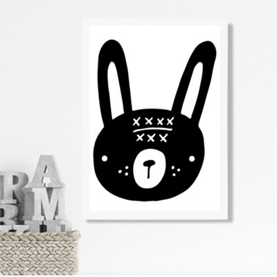 Artze Wall Art Cute Black Rabbit Scandi Animal Framed Print Size: A3 With White Frame from B&Q