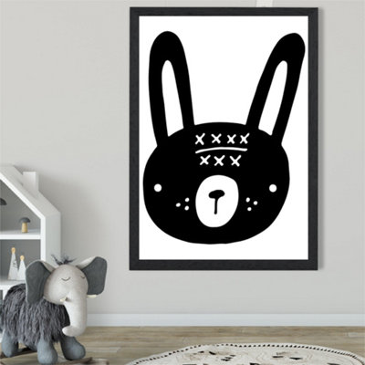 Artze Wall Art Cute Black Rabbit Scandi Animal Framed Print Size: A2 With Black Frame from B&Q