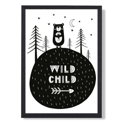 Artze Wall Art Cute Wild Child Scandi Quote Art Print With Black Frame Size: A4 from B&Q