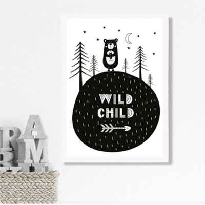 Artze Wall Art Cute Wild Child Scandi Quote Framed Print Size: A3 With White Frame from B&Q