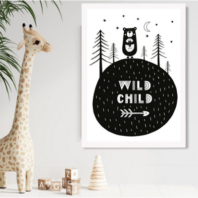 Artze Wall Art Cute Wild Child Scandi Quote Framed Print Size: A2 With White Frame from B&Q