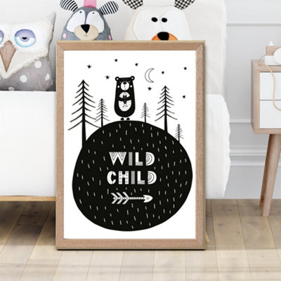 Artze Wall Art Cute Wild Child Scandi Quote Framed Print Size: A2 With Oak Frame from B&Q