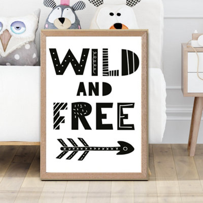 Artze Wall Art Cute Wild And Free Scandi Quote Framed Print Size: A2 With Oak Frame from B&Q