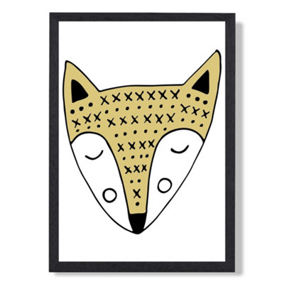 Artze Wall Art Cute Yellow Fox Scandi Animal Art Print With Black Frame Size: A4 from B&Q