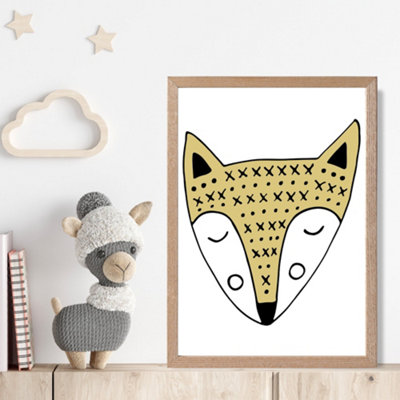 Artze Wall Art Cute Yellow Fox Scandi Animal Framed Print Size: A4 With Oak Frame from B&Q