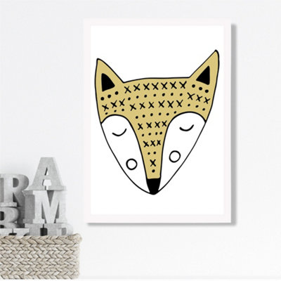 Artze Wall Art Cute Yellow Fox Scandi Animal Framed Print Size: A3 With White Frame from B&Q