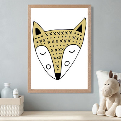 Artze Wall Art Cute Yellow Fox Scandi Animal Framed Print Size: A3 With Oak Frame from B&Q