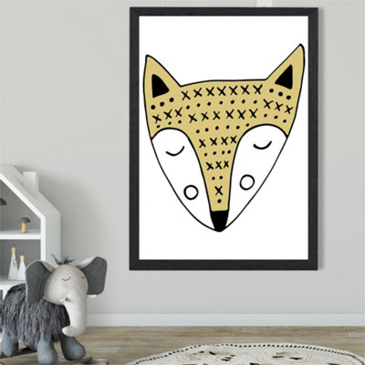 Artze Wall Art Cute Yellow Fox Scandi Animal Framed Print Size: A2 With Black Frame from B&Q