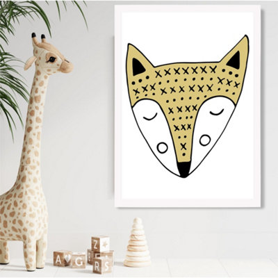 Artze Wall Art Cute Yellow Fox Scandi Animal Framed Print Size: A2 With White Frame from B&Q