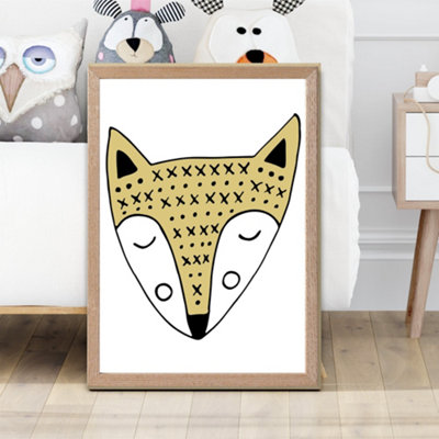Artze Wall Art Cute Yellow Fox Scandi Animal Framed Print Size: A2 With Oak Frame from B&Q